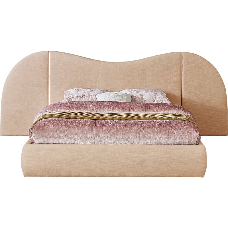 Bowery Hill Contemporary Tan Linen Textured Fabric Queen Bed