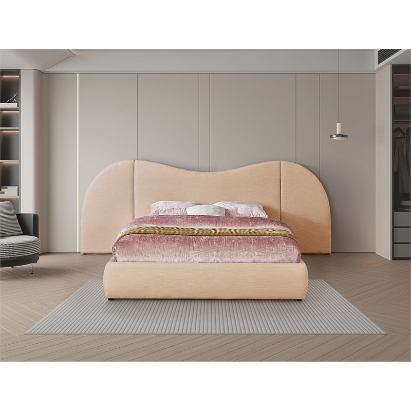 Bowery Hill Contemporary Tan Linen Textured Fabric Queen Bed