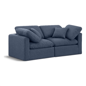 Bowery Hill Contemporary 70&quot Upholstered Linen Fabric Modular Sofa in Navy