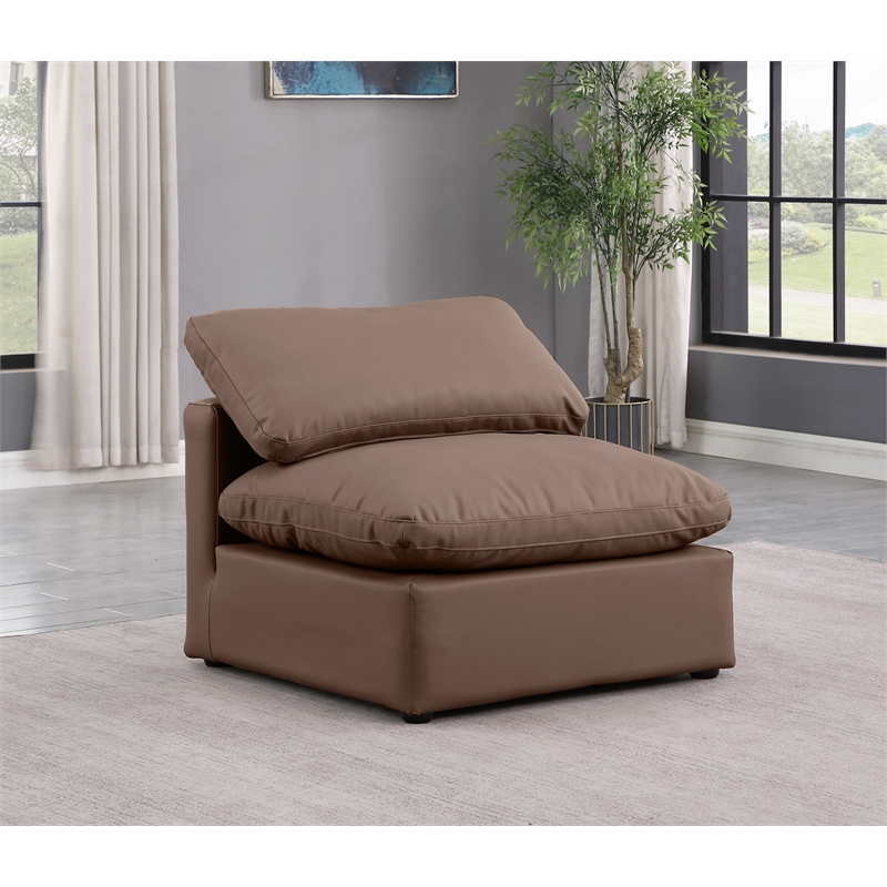 Bowery Hill Contemporary Vegan Leather Armless Chair in Brown