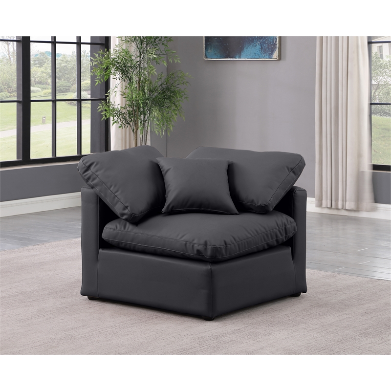 Bowery Hill Contemporary Vegan Leather Corner Chair in Black