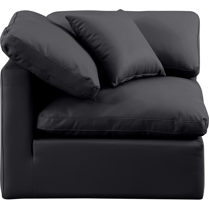 Bowery Hill Contemporary Vegan Leather Corner Chair in Black