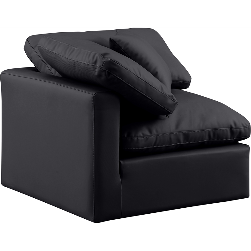 Bowery Hill Contemporary Vegan Leather Corner Chair in Black