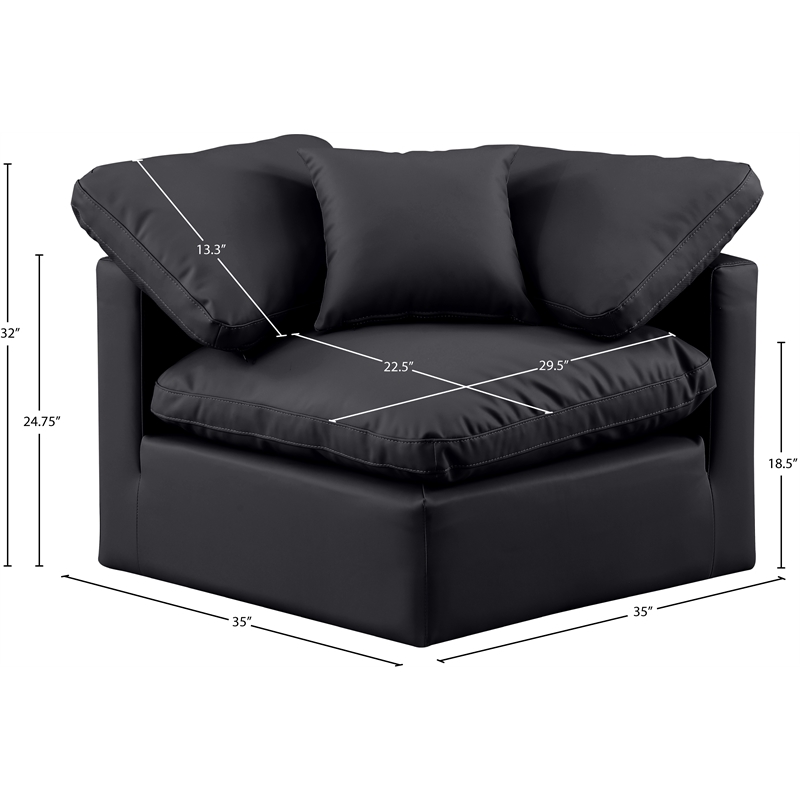 Bowery Hill Contemporary Vegan Leather Corner Chair in Black