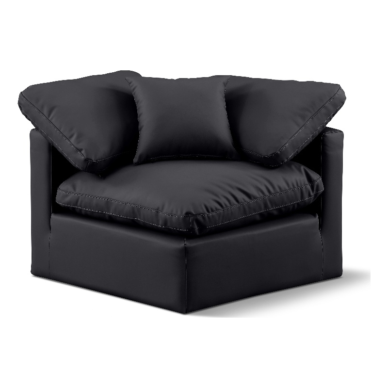Bowery Hill Contemporary Vegan Leather Corner Chair in Black