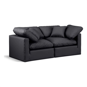 Bowery Hill Contemporary 70&quot Vegan Leather Modular Sofa in Black