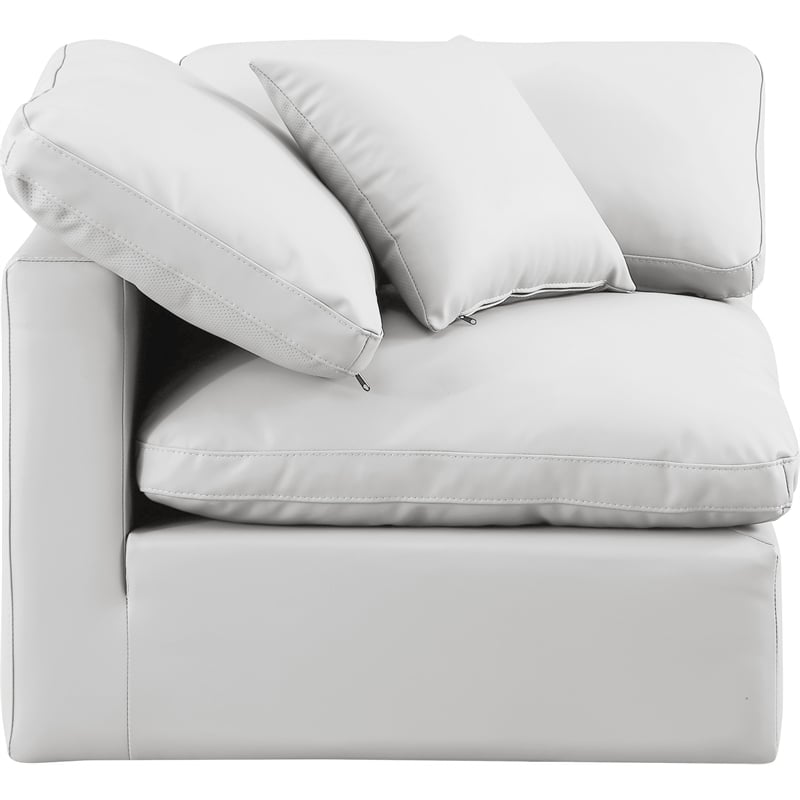 Bowery Hill Contemporary Vegan Leather Corner Chair in Cream