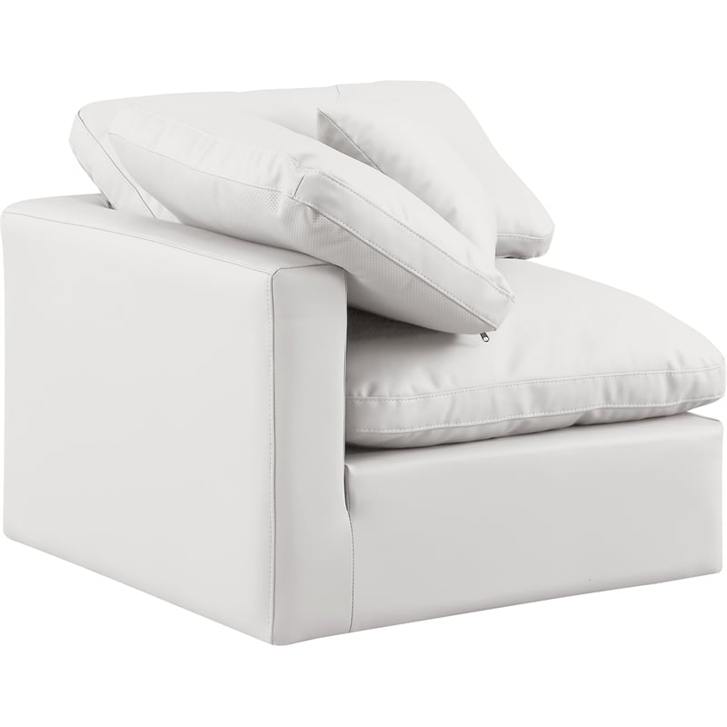 Bowery Hill Contemporary Vegan Leather Corner Chair in Cream