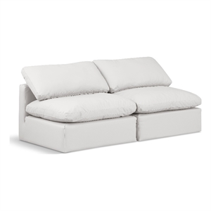 Bowery Hill Contemporary 70&quot Vegan Leather Modular Sofa in Cream