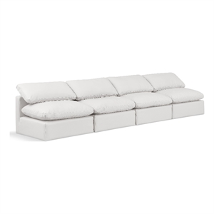 Bowery Hill Contemporary 140&quot Vegan Leather Modular Sofa in Cream