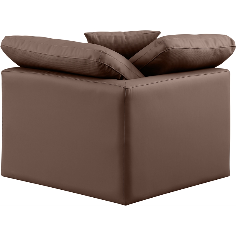 Bowery Hill Contemporary Vegan Leather Corner Chair in Brown