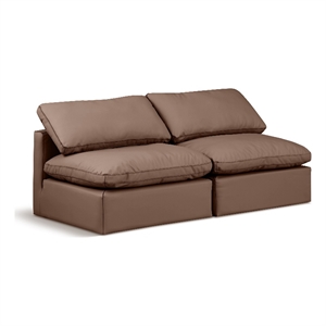 Bowery Hill Contemporary 70&quot Vegan Leather Modular Sofa in Brown