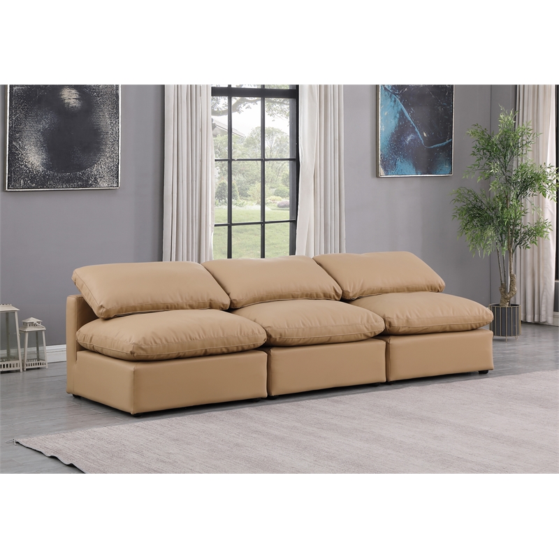 Bowery Hill Contemporary Soft Tan Vegan Leather Modular Sofa
