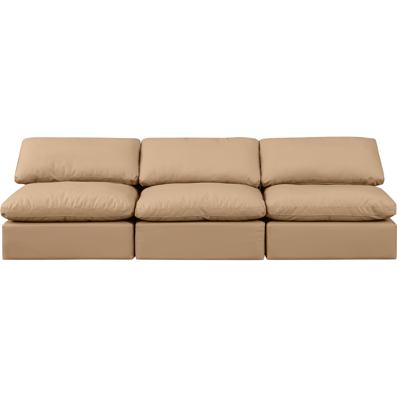Bowery Hill Contemporary Soft Tan Vegan Leather Modular Sofa