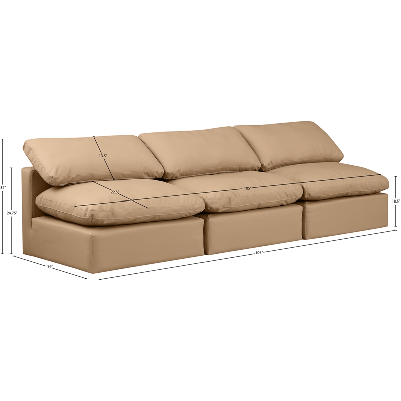 Bowery Hill Contemporary Soft Tan Vegan Leather Modular Sofa