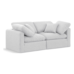 Bowery Hill Contemporary 70&quot Upholstered Fabric Modular Sofa in White