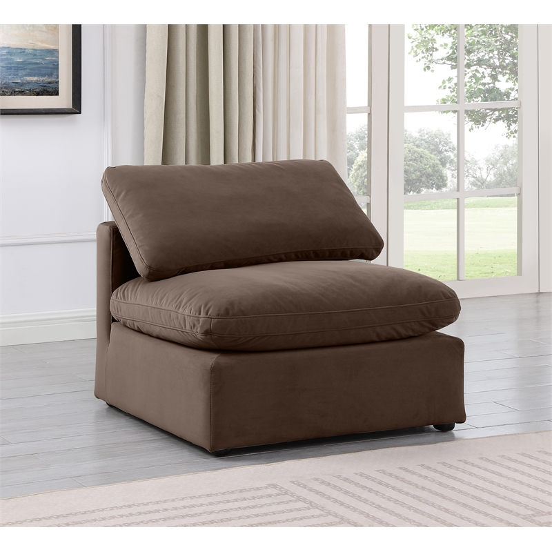 Bowery Hill Contemporary Durable Velvet Armless Chair in Brown
