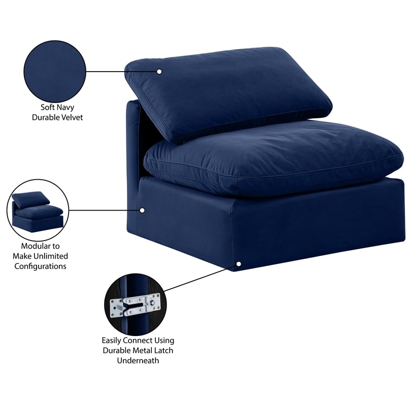 Bowery Hill Contemporary Durable Velvet Armless Chair in Navy