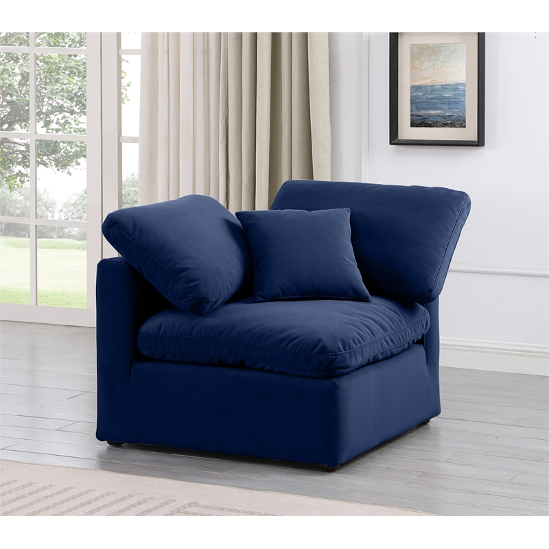 Bowery Hill Contemporary Durable Velvet Corner Chair in Navy