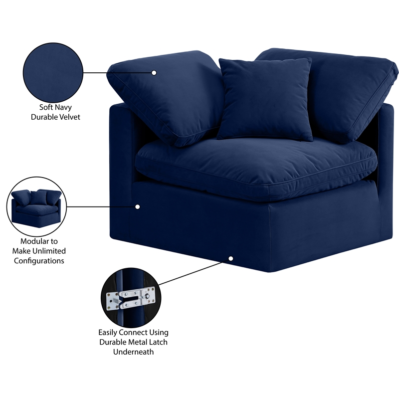 Bowery Hill Contemporary Durable Velvet Corner Chair in Navy