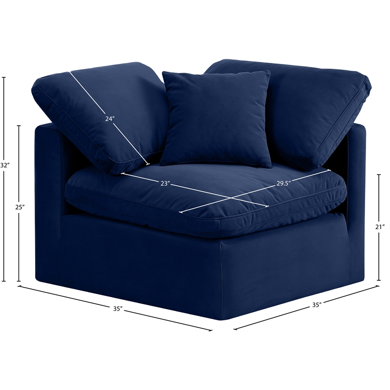 Bowery Hill Contemporary Durable Velvet Corner Chair in Navy