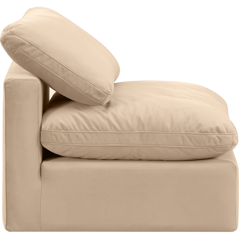 Bowery Hill Contemporary Durable Velvet Armless Chair in Beige