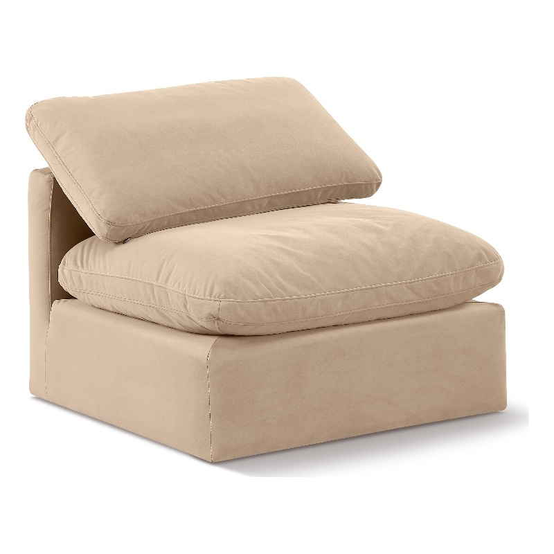 Bowery Hill Contemporary Durable Velvet Armless Chair in Beige
