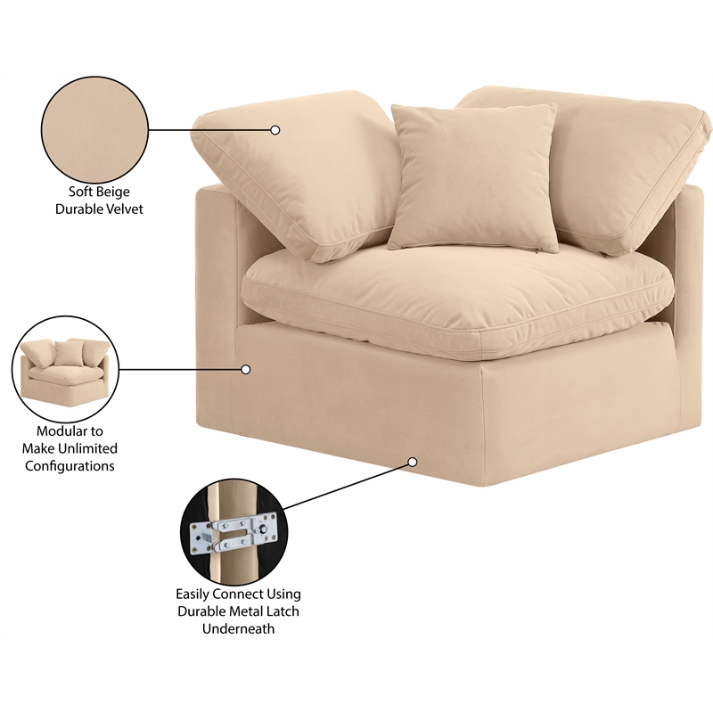 Bowery Hill Contemporary Durable Velvet Corner Chair in Beige