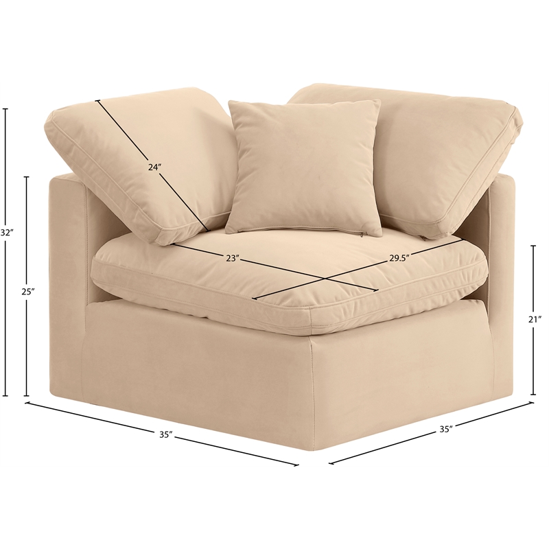 Bowery Hill Contemporary Durable Velvet Corner Chair in Beige