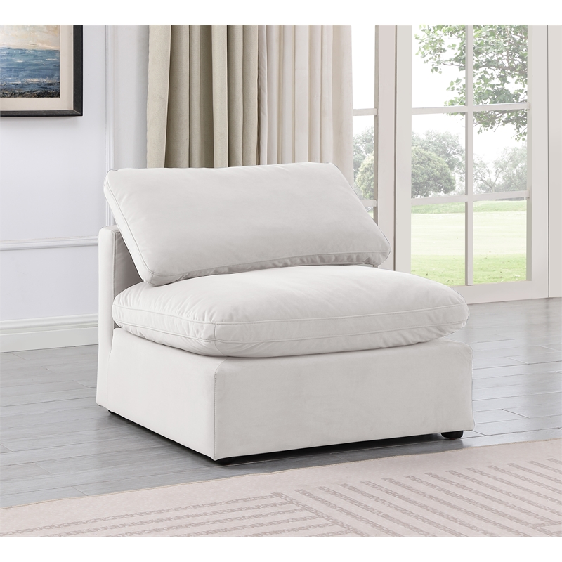 Bowery Hill Contemporary Durable Velvet Armless Chair in Cream