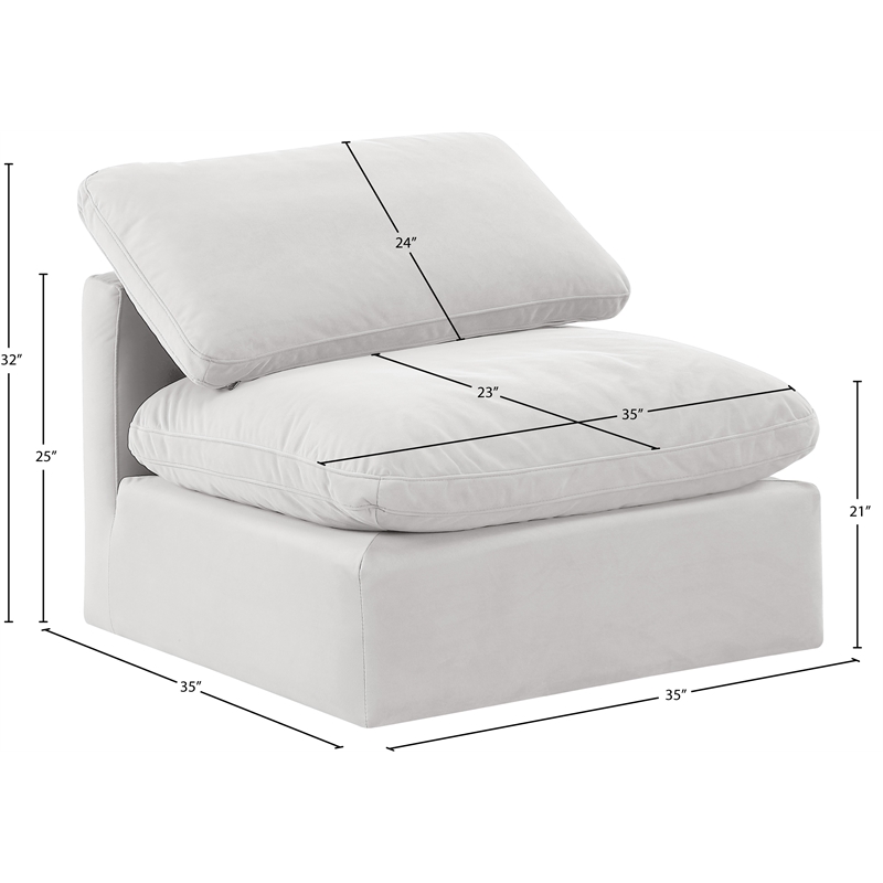 Bowery Hill Contemporary Durable Velvet Armless Chair in Cream