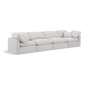 Bowery Hill Contemporary 129&quot Durable Velvet Modular Sofa in Cream