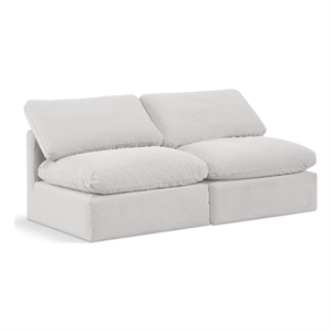 Bowery Hill Contemporary 70&quot Durable Velvet Modular Sofa in Cream