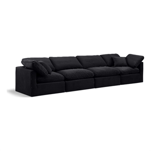 Bowery Hill Contemporary 129&quot Durable Velvet Modular Sofa in Black