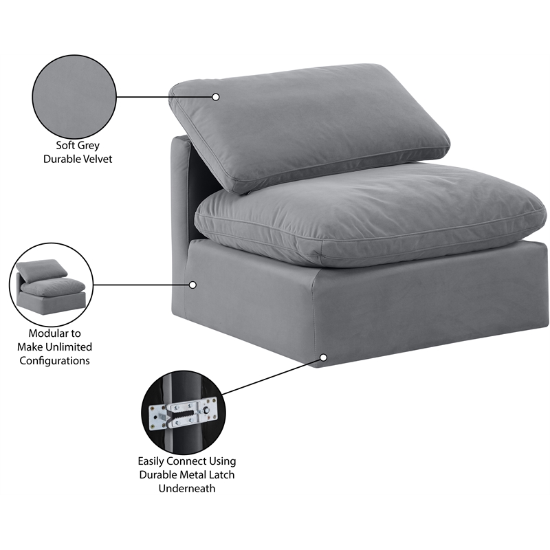 Bowery Hill Contemporary Durable Velvet Armless Chair in Gray