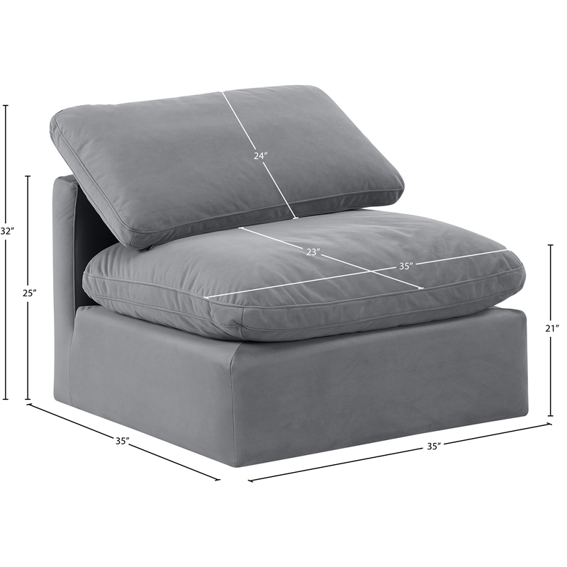 Bowery Hill Contemporary Durable Velvet Armless Chair in Gray