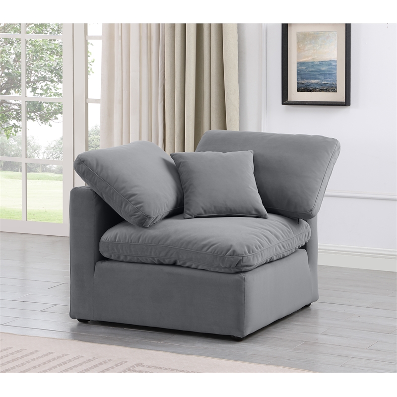 Bowery Hill Contemporary Durable Velvet Corner Chair in Gray