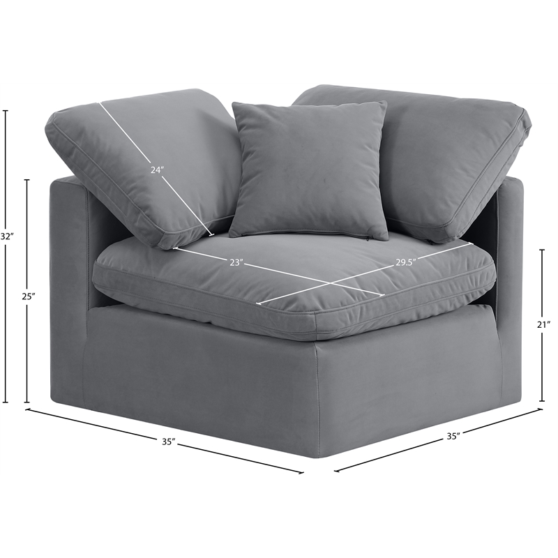 Bowery Hill Contemporary Durable Velvet Corner Chair in Gray
