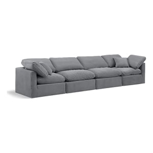 Bowery Hill Contemporary 129&quot Durable Velvet Modular Sofa in Gray