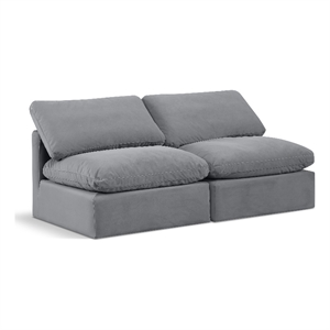 Bowery Hill Contemporary 70&quot Durable Velvet Modular Sofa in Gray