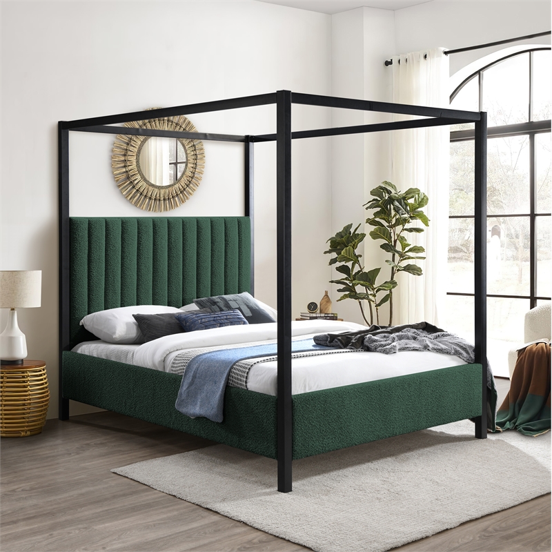 Bowery Hill Contemporary Rich Black Boucle Durable Fabric Full Bed