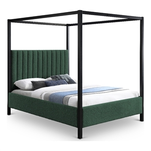 Bowery Hill Contemporary Rich Black Boucle Durable Fabric Queen Bed