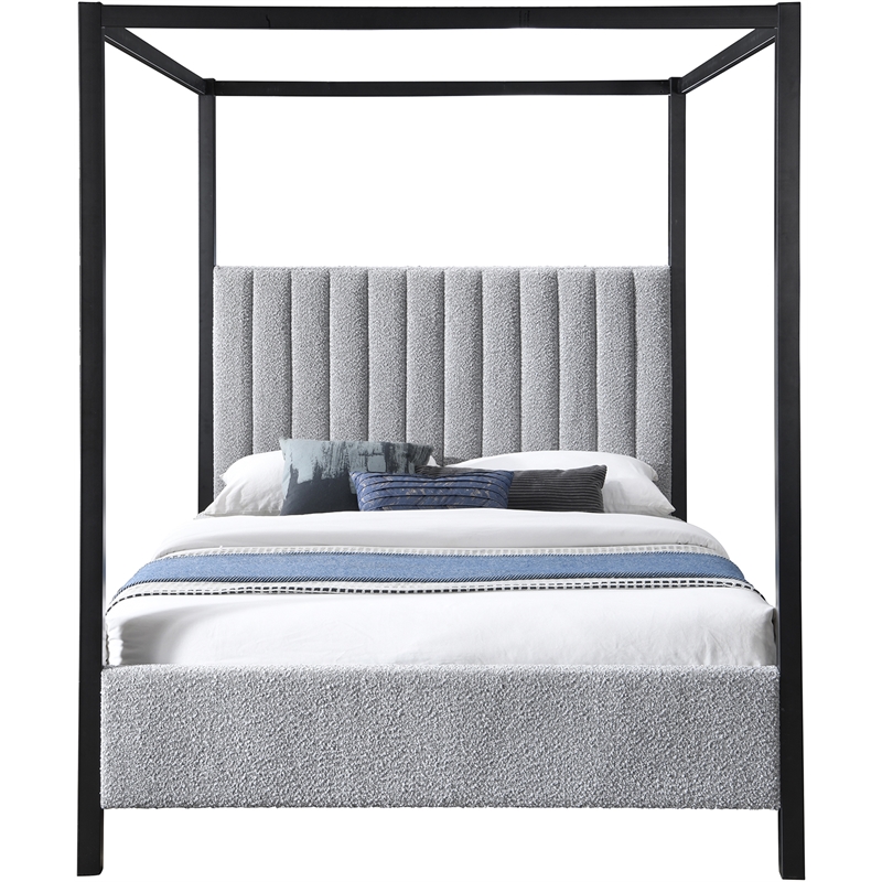 Bowery Hill Contemporary Rich Grey Boucle Durable Fabric Queen Bed