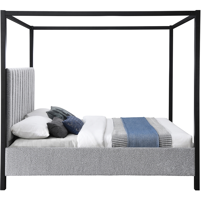 Bowery Hill Contemporary Rich Grey Boucle Durable Fabric Queen Bed