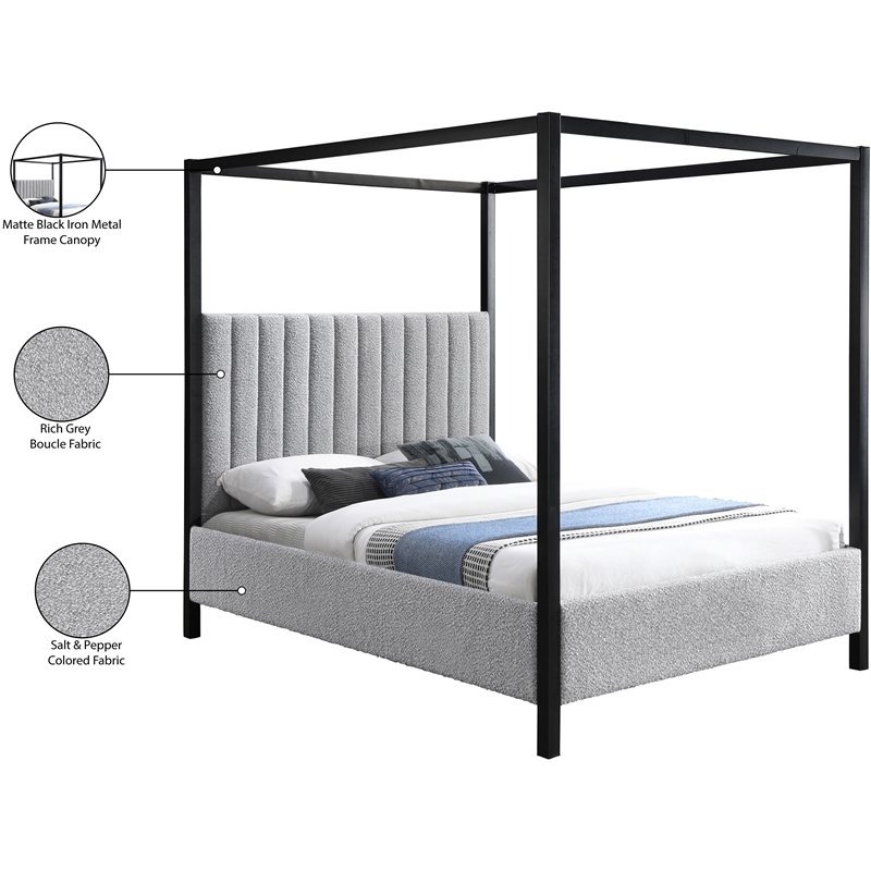 Bowery Hill Contemporary Rich Grey Boucle Durable Fabric Queen Bed