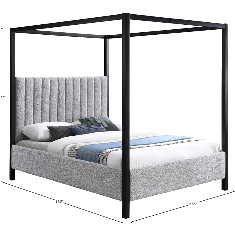 Bowery Hill Contemporary Rich Grey Boucle Durable Fabric Queen Bed
