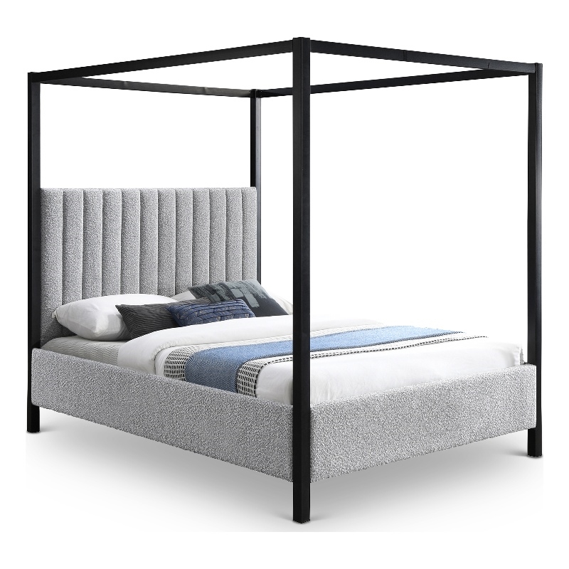 Bowery Hill Contemporary Rich Grey Boucle Durable Fabric Queen Bed