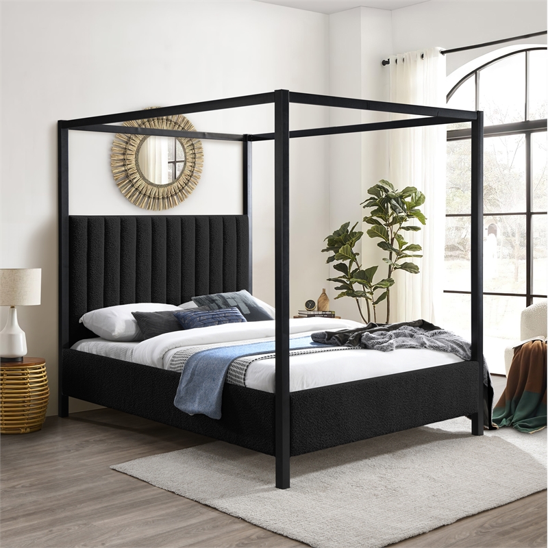 Bowery Hill Contemporary Rich Green Boucle Durable Fabric Queen Bed