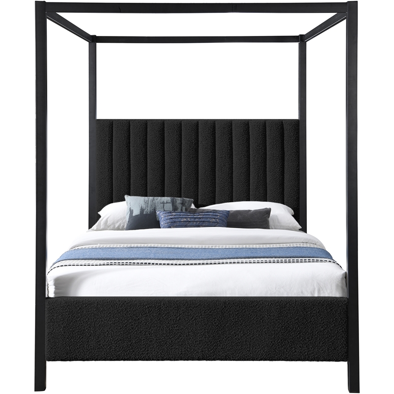 Bowery Hill Contemporary Rich Green Boucle Durable Fabric Queen Bed
