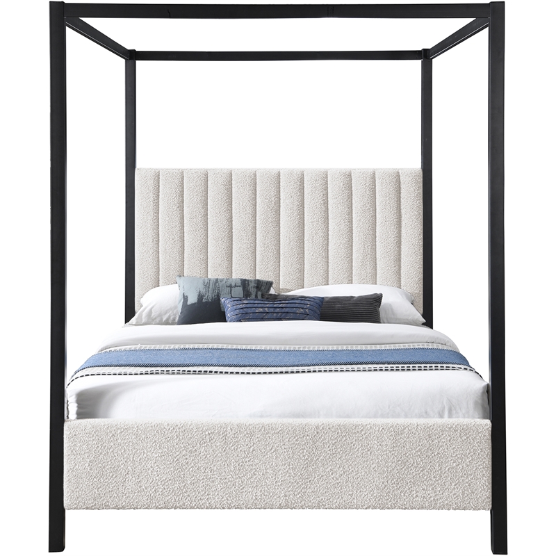 Bowery Hill Contemporary Rich Grey Boucle Durable Fabric Queen Bed
